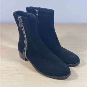 Validini Natalia Black Suede Ankle Boots with Silver Zipper Detail
